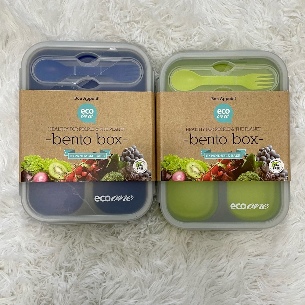 2sets Eco one Silicone Bento Box,Lunch Box storage organizer with 3 Compartments